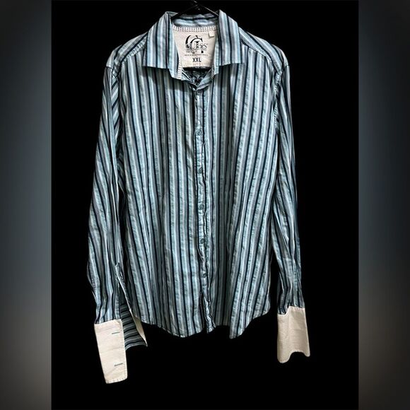 VTG Y2K Guess Men’s Blue Grey Button-down Long Sleeve Shirt French Cuff SZ XXL - Picture 1 of 3